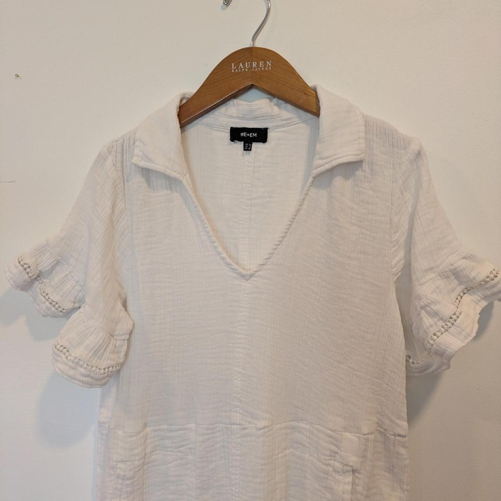Me and Em Fit and Flare Dress 6 100% Cotton Gauze SS21WD40 White Beach Luxury